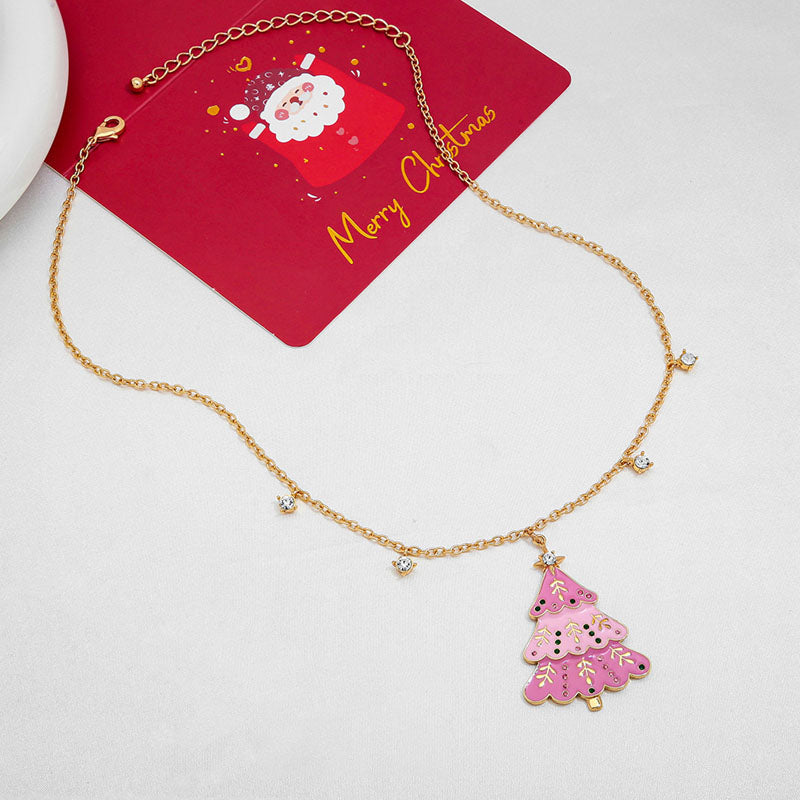 Rhinestone Christmas Tree Pendant Necklace Earrings Set