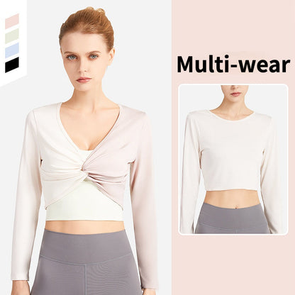 Double-Sided Wear Fitness Suit Long-Sleeved Women'S Yoga Suit Twist Breathable Body-Worn Body Movement Outdoor Exercise Running Top