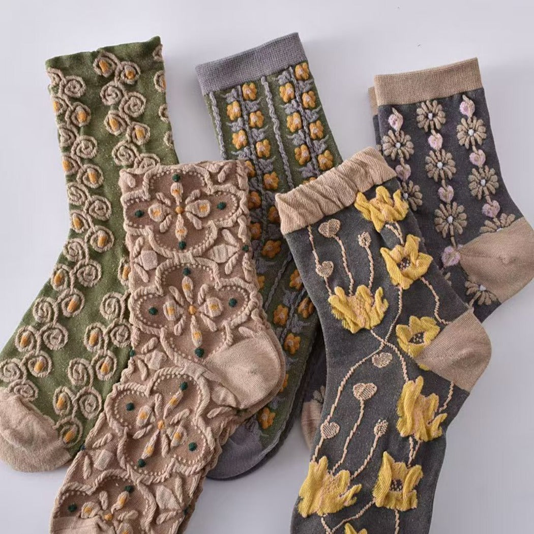 Rufia - Floral Knit Socks - Vintage &amp; Stretchy