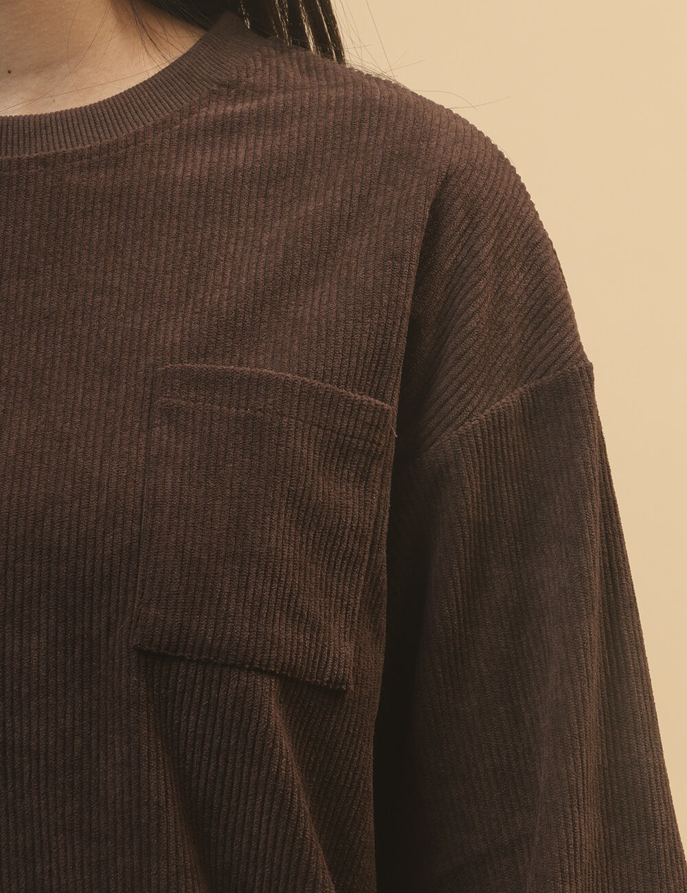 Solid Color Corduroy Casual Pullover Set