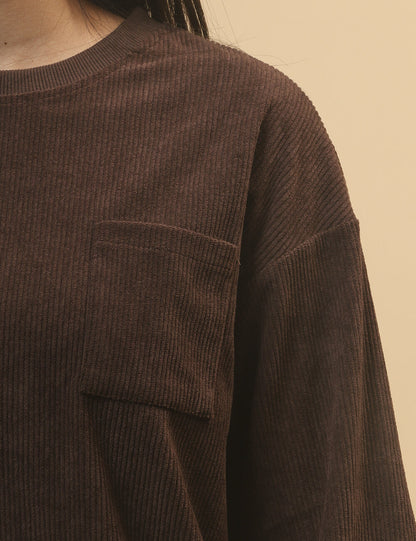 Solid Color Corduroy Casual Pullover Set