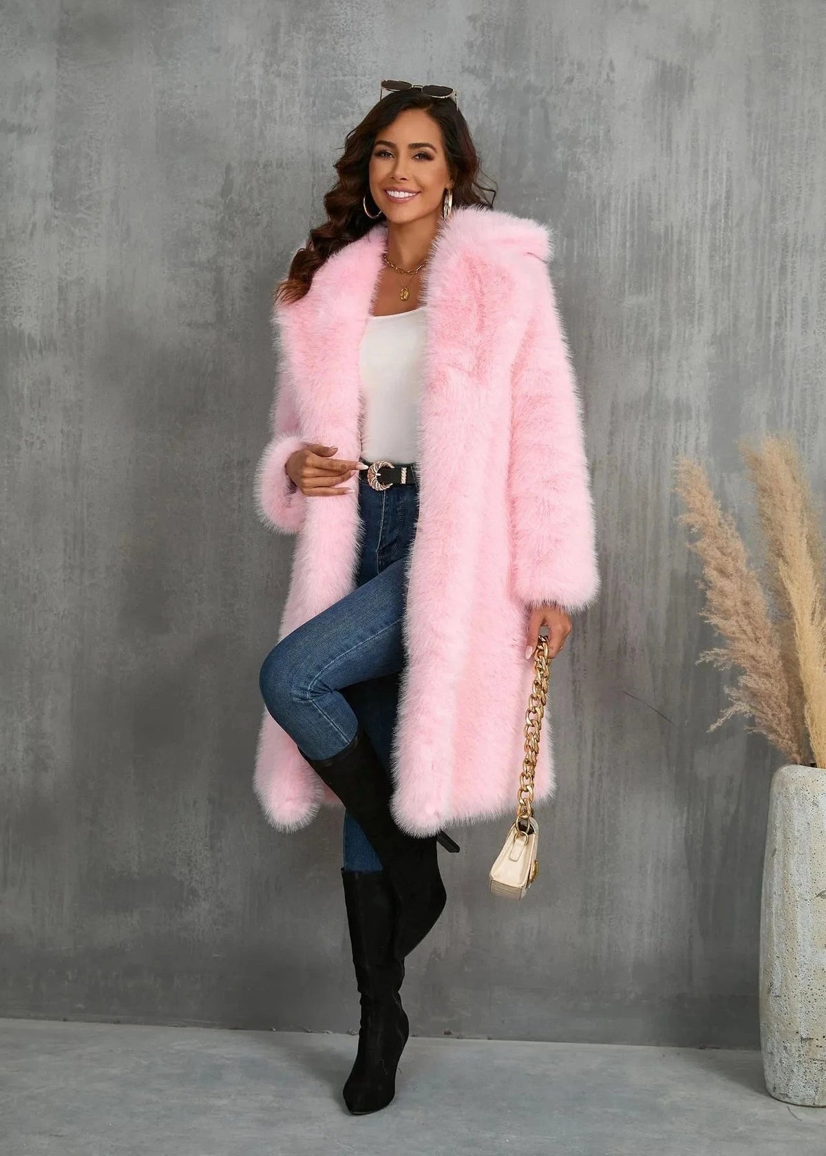 Faux Fur Suit Collar Coat Plush Mid Length