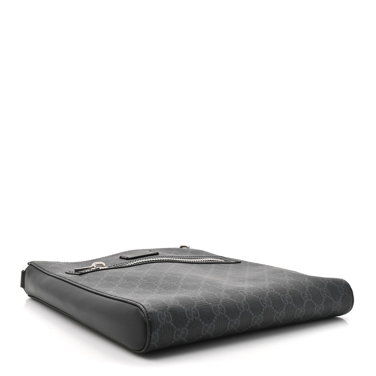GG Supreme Monogram Appia Calfskin Web Flat Messenger Bag Black Grey