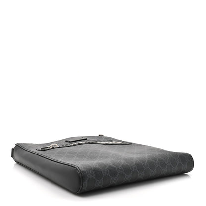 GG Supreme Monogram Appia Calfskin Web Flat Messenger Bag Black Grey