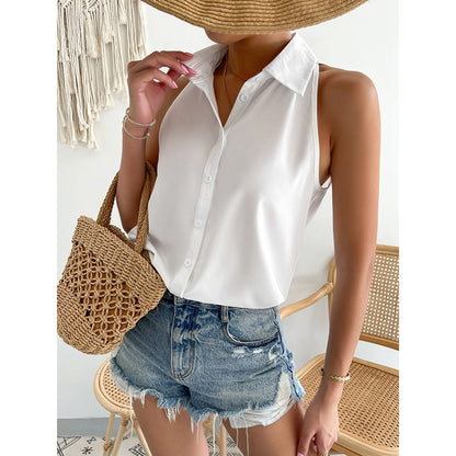 Loose Plus Size Solid Color Split-Joint Lapel Blouses