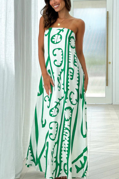 Connie Maxi Dress - White \/ Green Tribal