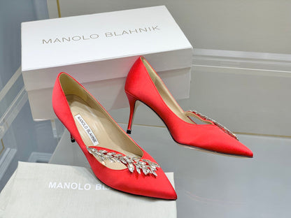Manolo Women's Nadira Pumps 70 Light Red Satin