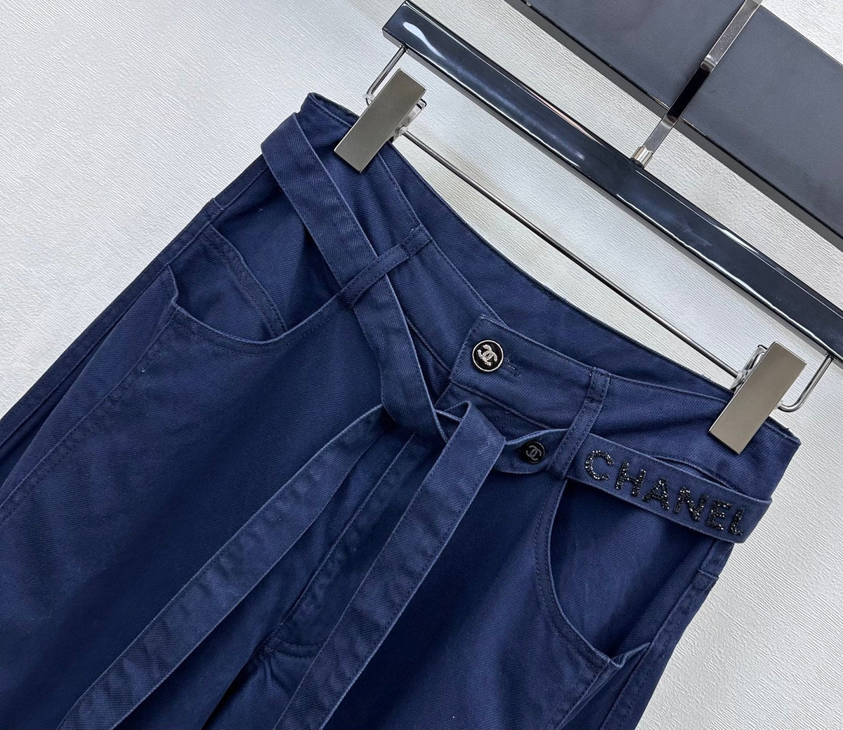 CC Wide-Leg Trousers Navy Blue Cotton Lyocell 350200