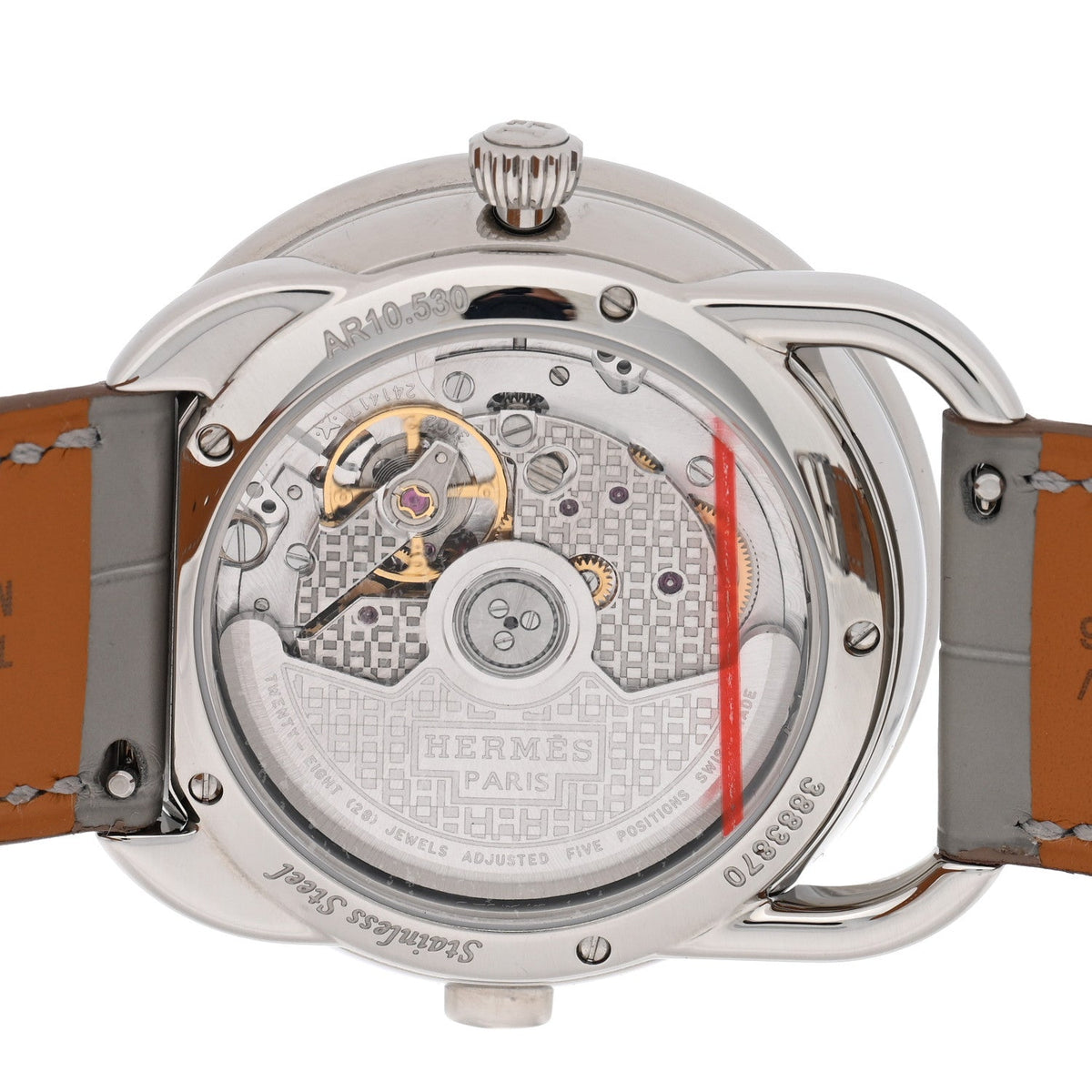 Stainless Steel Alligator Diamond Bezel Mother of Pearl 38mm Arceau Le Temps Voyageur Automatic Watch Gris Perle