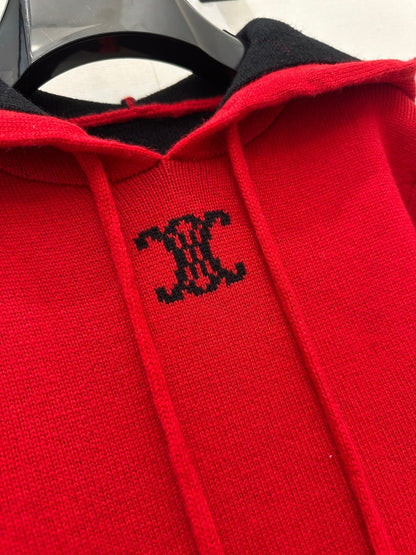 Celin Embroidered Hooded Sweater Red Wool 346089