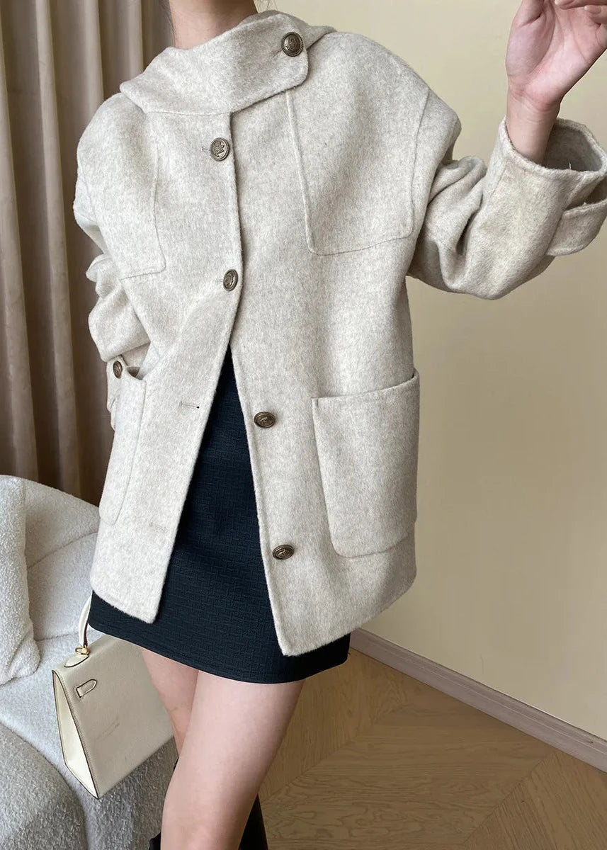 Wool Blend Hooded Cape Coat With Pockets