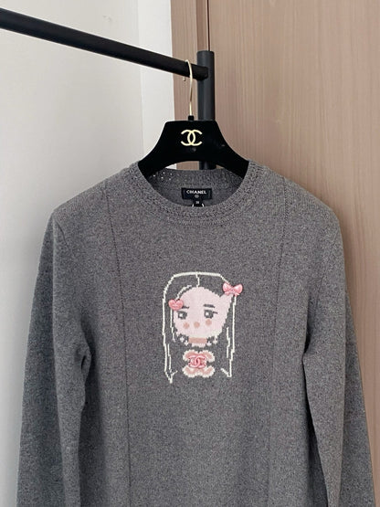 Chanel 25 Sweater Gray Blue Wool 307992