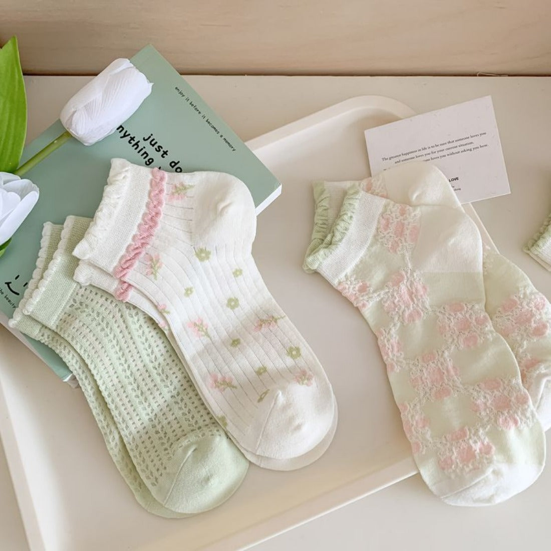 Rufia - Pastel Green &amp; Pink Summer Ankle Socks