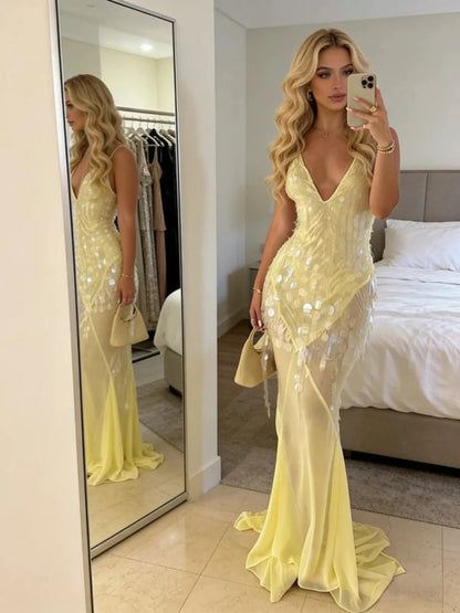 Selina Paillette Chiffon Mermaid Maxi Dress