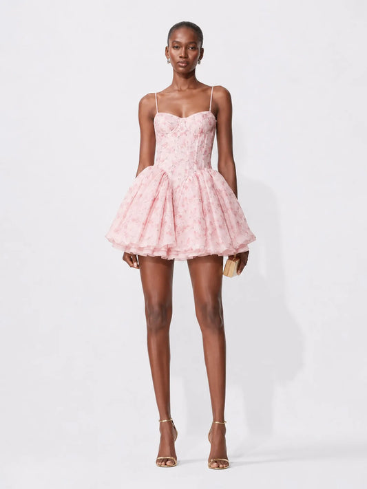 Nadia Gentle Floral Print Mini Dress In Pink