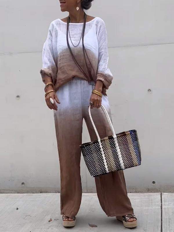Women's Cotton and Linen Gradient Two-piece Set