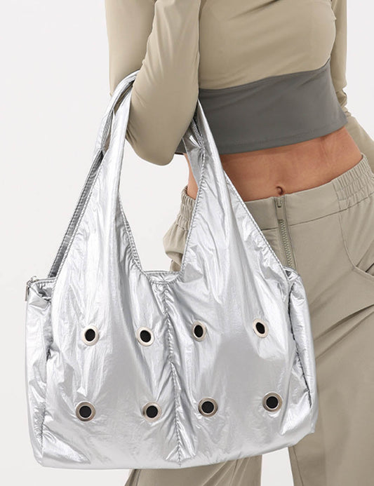 Hollow Studded Solid Large Capacity Shoulder Bag