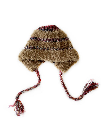 Haila - Winter Striped Knitted Beanie with Cute Braids