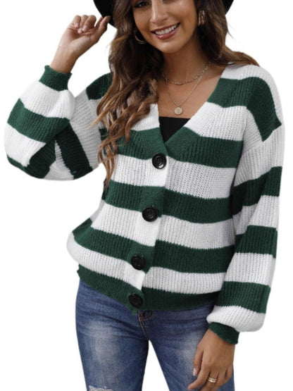 Crosa - Color-blocked Striped Knitted Cardigan with Buttons