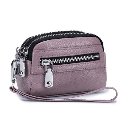 Mini Cowhide Double Zipper Clutch Bag