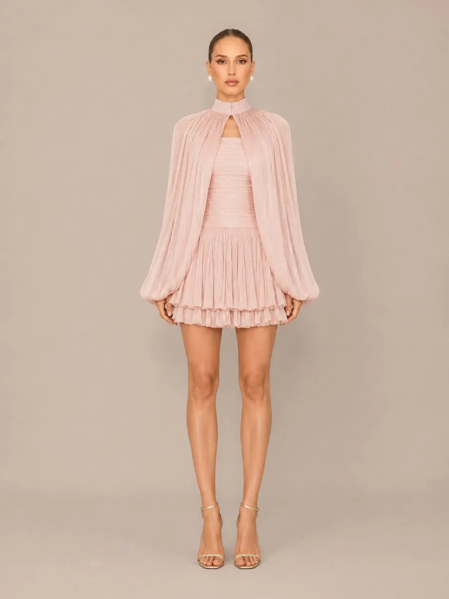 Nadia Sweet Pleated Cape Mini Dress