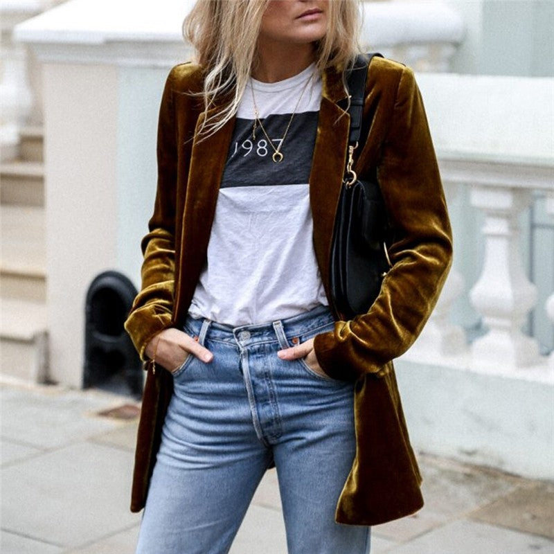 Solid Color Velvet Blazer