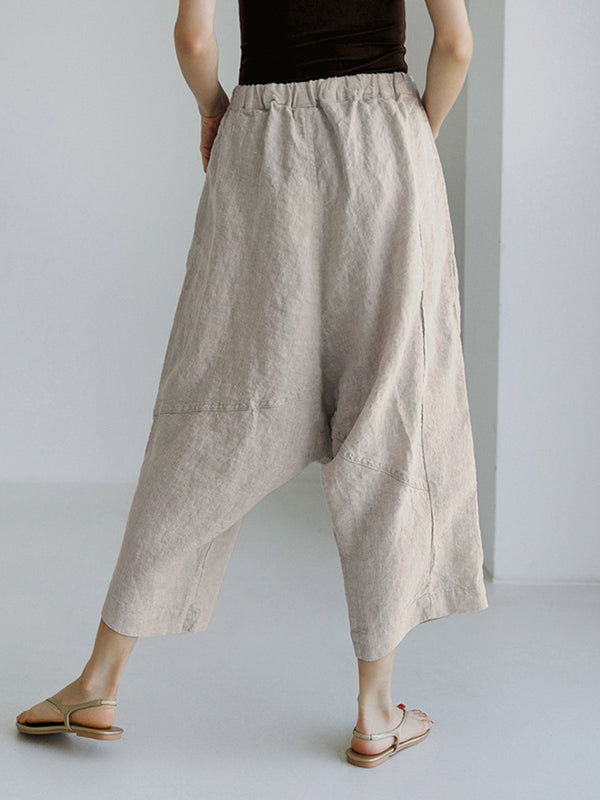 Loose Ninth Pants Elasticity Solid Color Casual Pants Bottoms