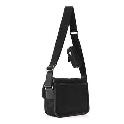Re-Nylon Saffiano Pocket Double Snap Buckle Messenger Shoulder Bag Black