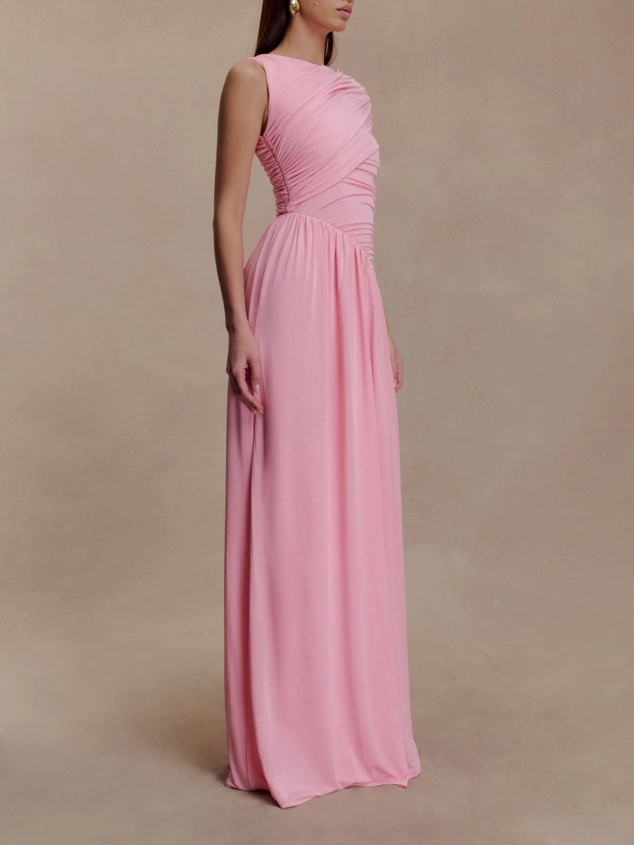 Lila One-Shoulder Ruched Chiffon Maxi Dress