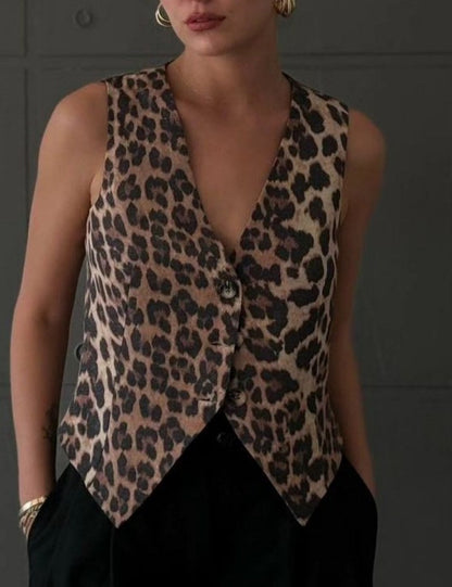 Leopard Print Sexy V-Neck Short Vest