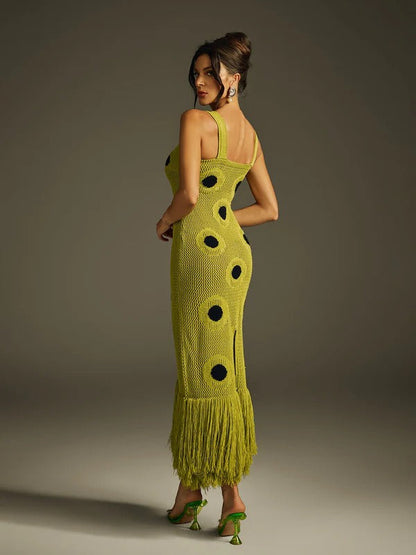 Gaelion Dot Fringe Knitted Midi Dress