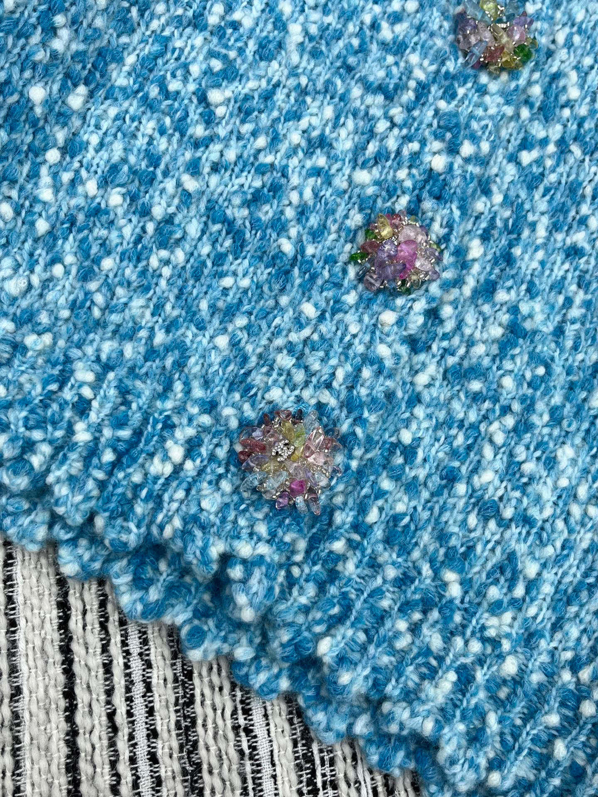 CC 2025 Jacket with Large Rhinestone Button Blue Wool 325884