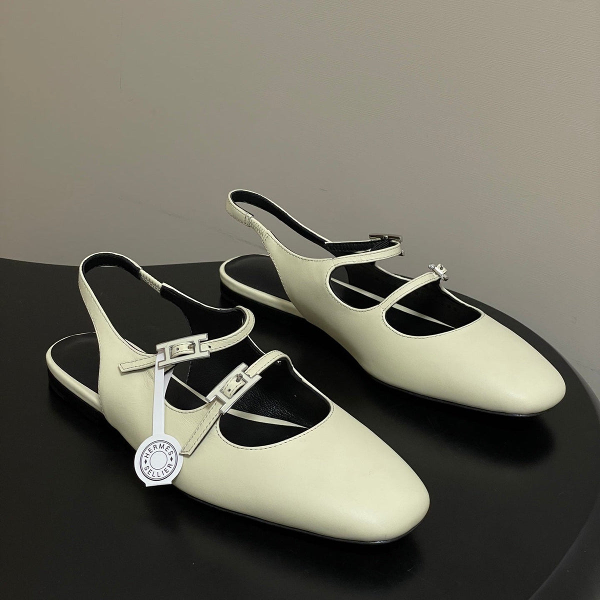Hermes 26S Mila Open-Heel Sandals White in Calfskin 594348