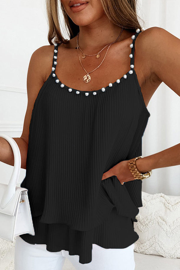 Chiffon Pleated Pearl Camisole Top