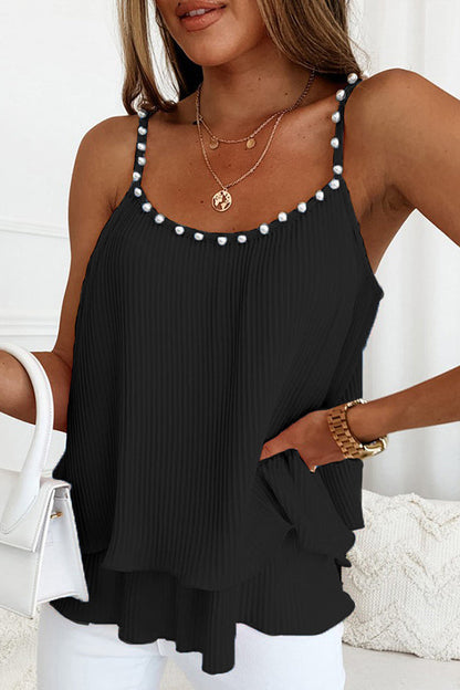 Chiffon Pleated Pearl Camisole Top