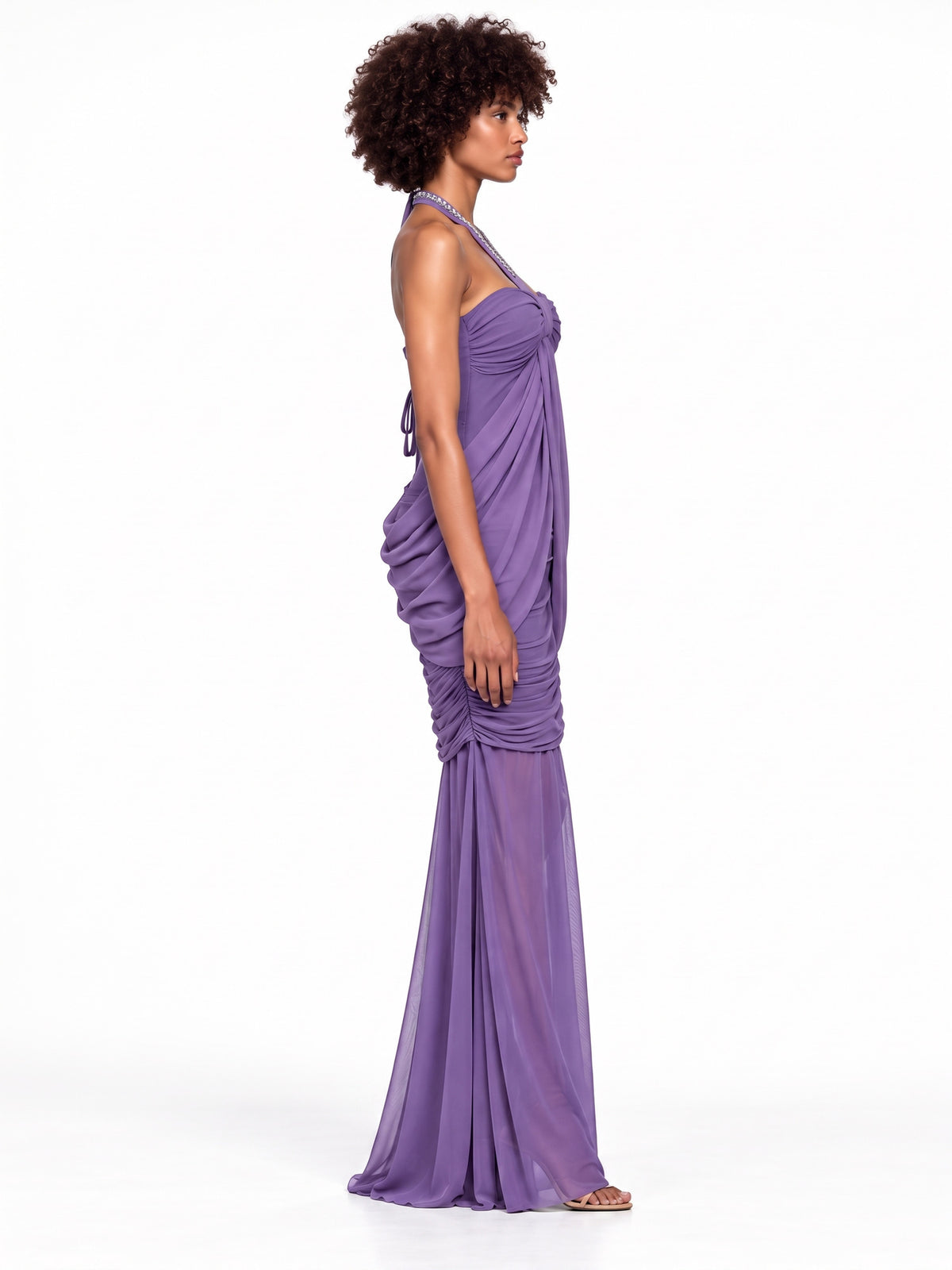 Audrey Twisted Ruched Halter Maxi Dress