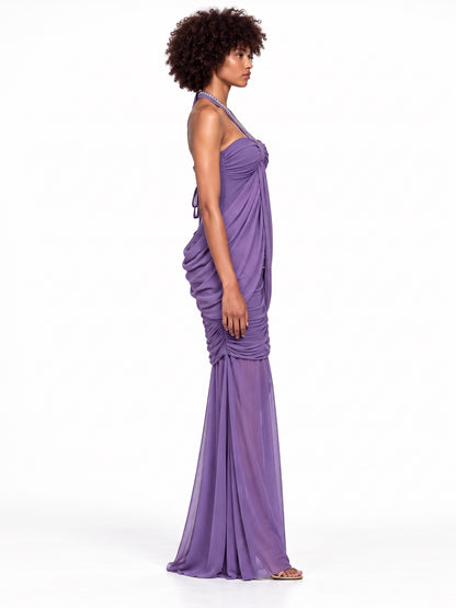 Audrey Twisted Ruched Halter Maxi Dress