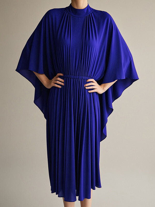 Batwing Sleeves Loose Elasticity Pleated Midi Dresses