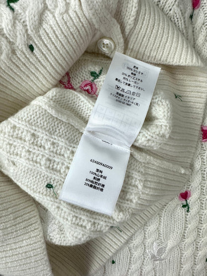 CD Cardigan Small Floral Embroidery Ivory Wool 349481