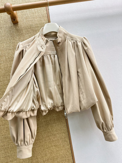 Chloe Cropped Jacket in Beige Cotton