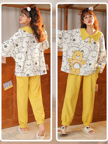 Comfortable Cartoon Printed Long Sleeve T-Shirt&Pants Pajama Set