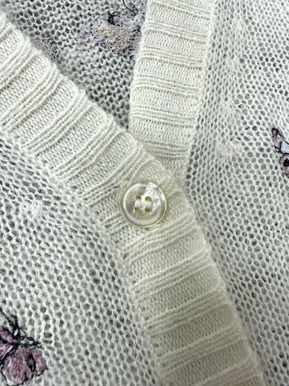 CD Butterfly Embroidered Cardigan White Alpaca Wool Cashmere 345330