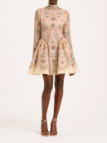 Ariana Elegant Long-Sleeve Printed Mini Dress