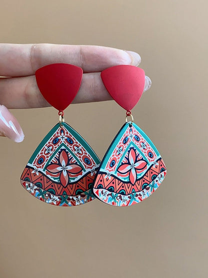 Earwish - Triangle Print Dangle Earrings with Retro Boho Style