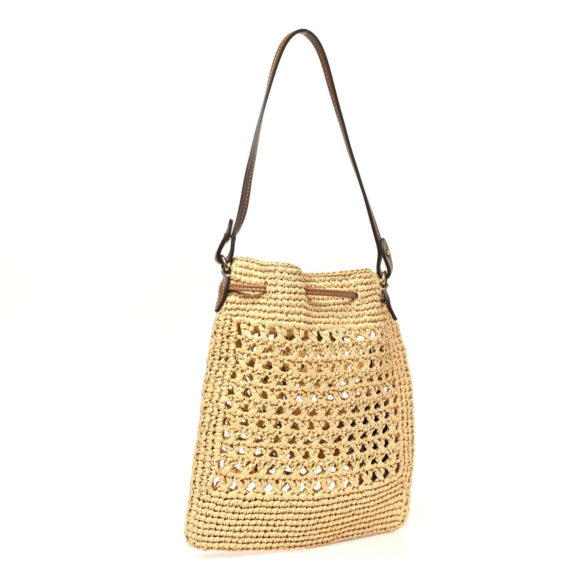 Raffia Crochet Drawstring Pouch Naturale Cognac