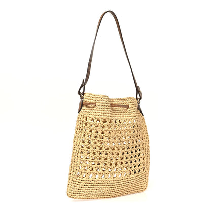 Raffia Crochet Drawstring Pouch Naturale Cognac