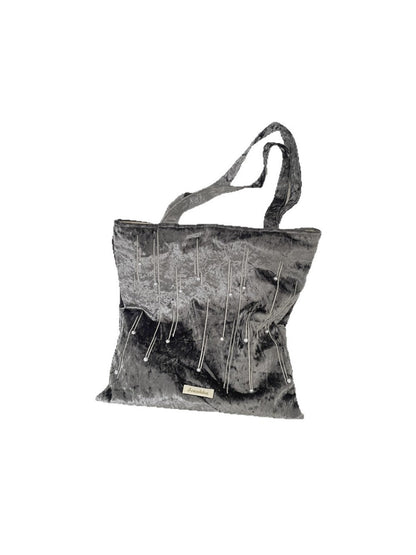 Cosbai - Velvet Beaded Tote Bag with Magnetic Closure