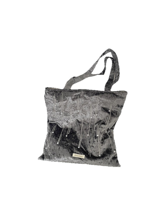 Cosbai - Velvet Beaded Tote Bag with Magnetic Closure