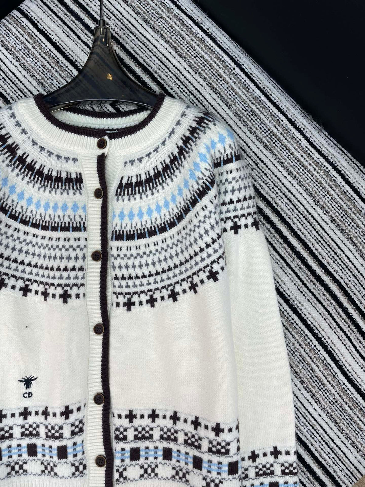 Dior 2025 Knitted Cardigan White and Gray Wool