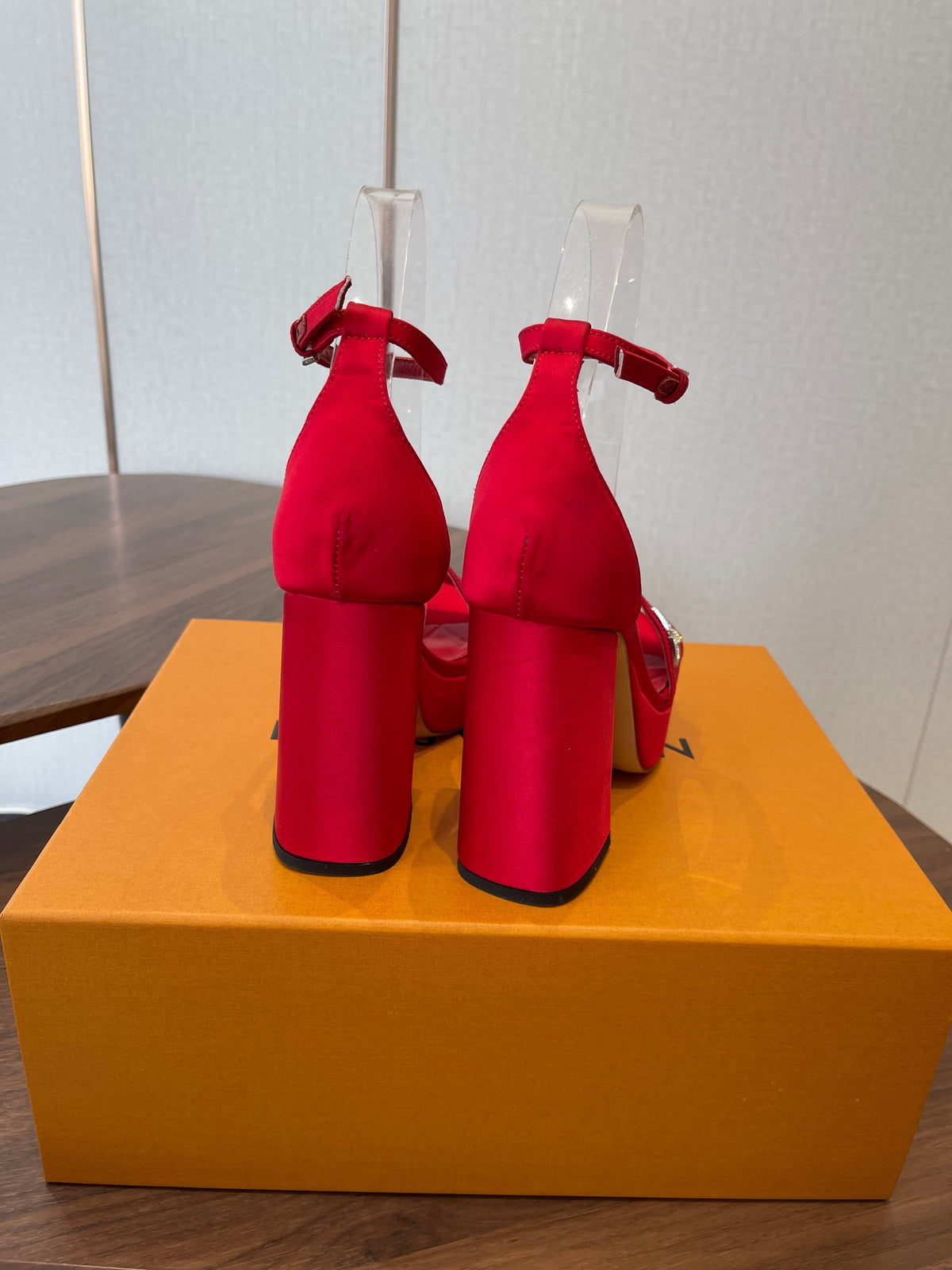 LV Swing Platform Sandal 8.5cm Red Satin 578756